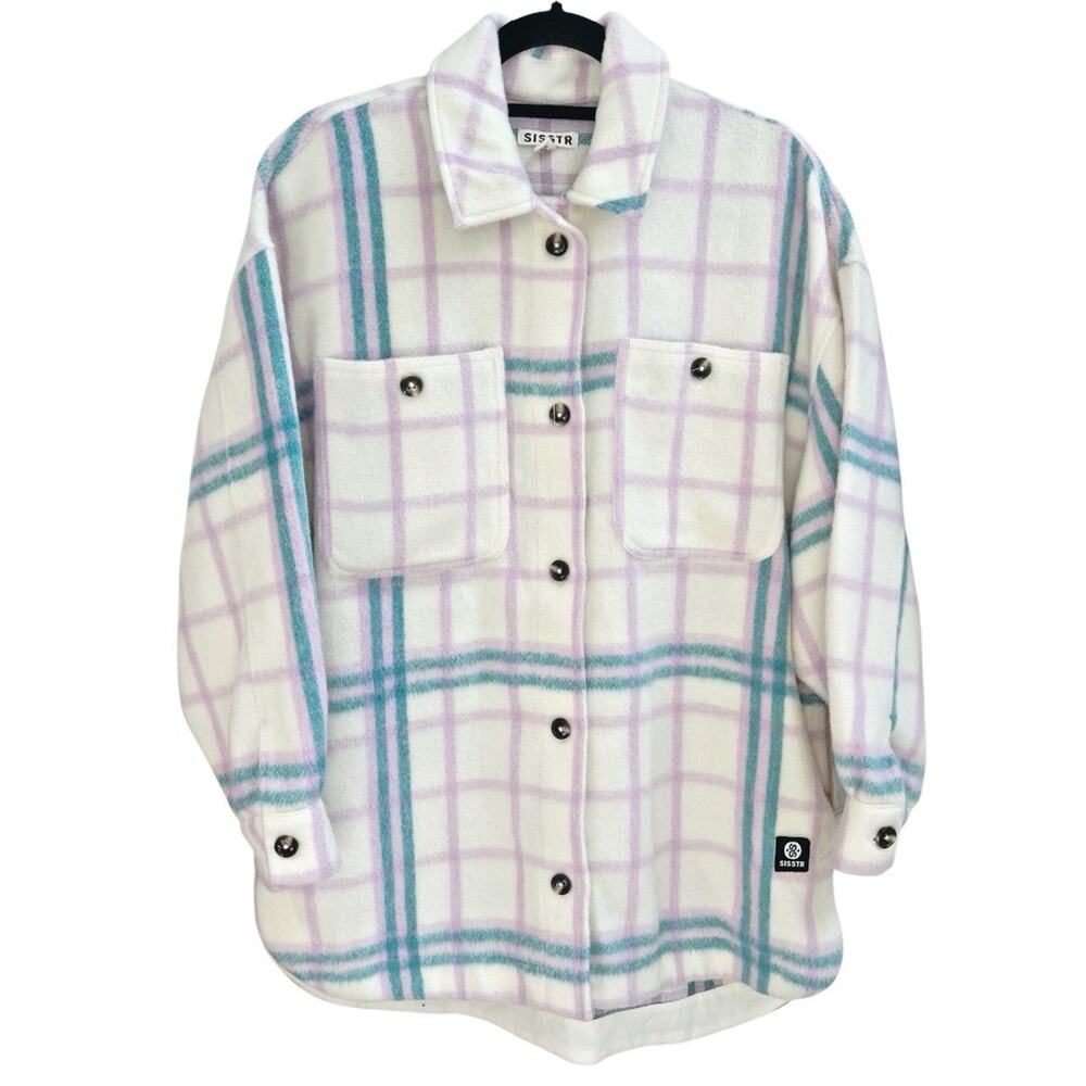 Sisstrevolution NWT Shacket Overshirt Misha Check Cream Sz S Oversized Long Slv